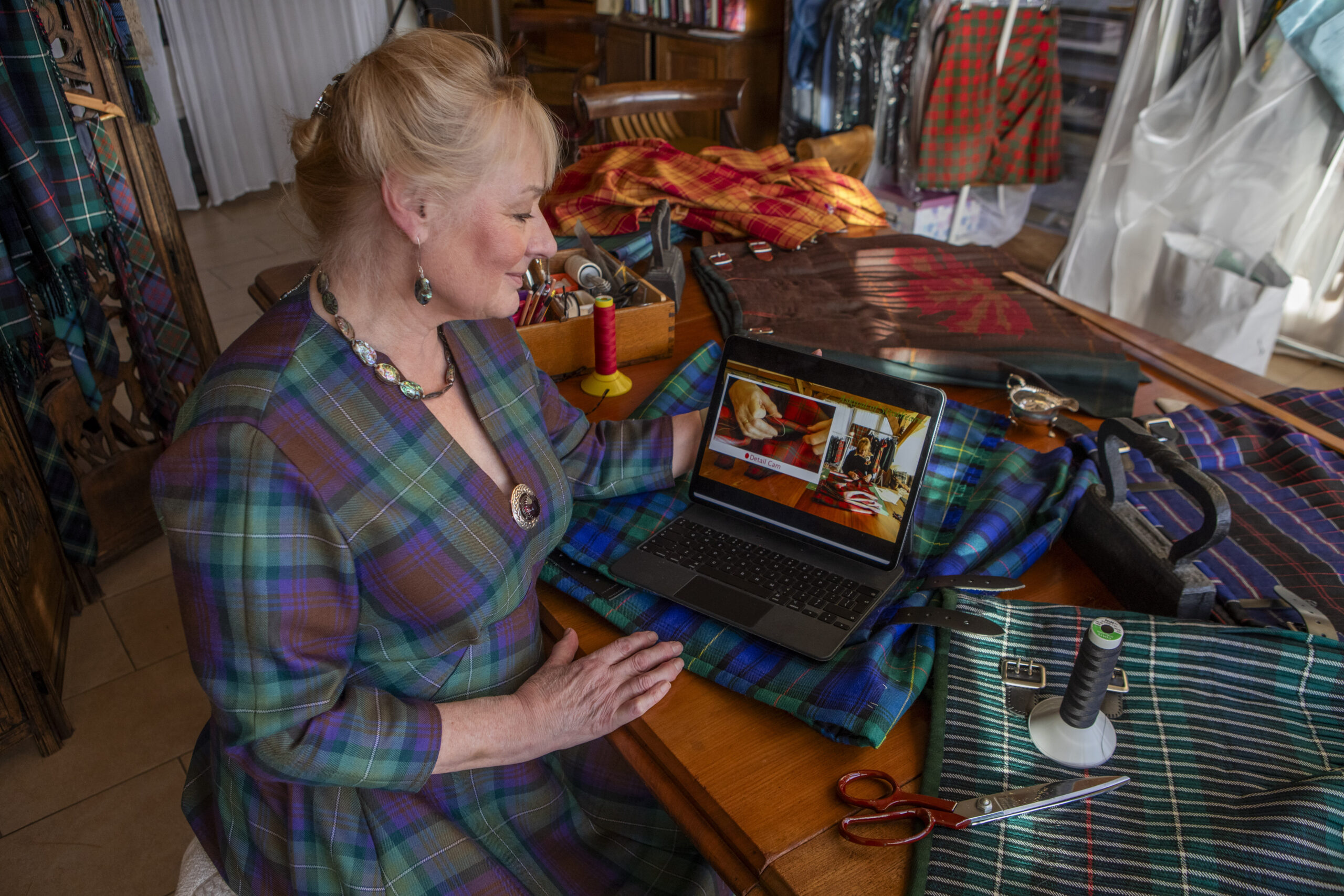 Traditional kiltmaker Marion Foster, the founder of the Askival of Strathearn Kilt College, near Perth is offering people around the world the chance to learn the art of kiltmaking from the comfort of their own home thanks to an innovative new online course.